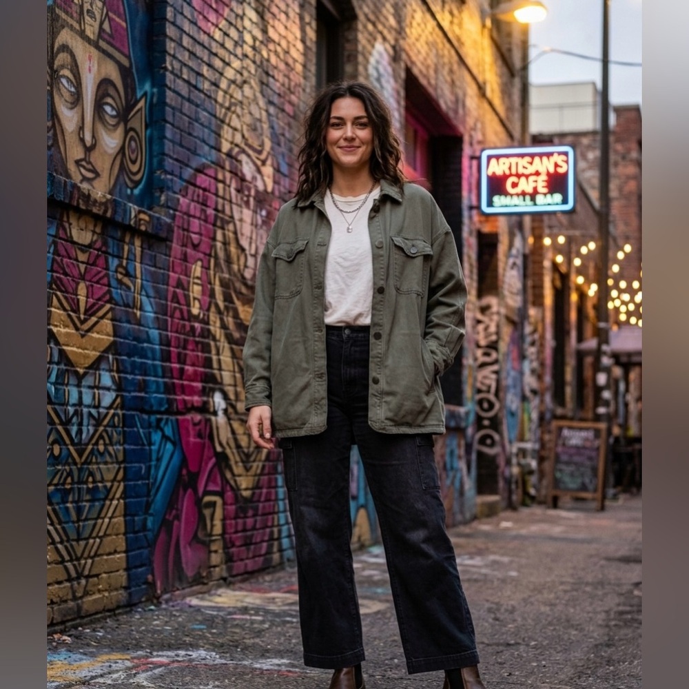 Aerie Olive Green Utility Jacket - Casual Button-Up Coat